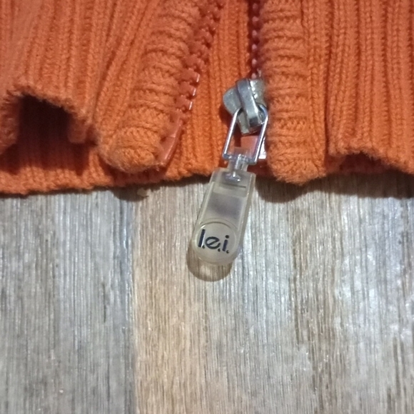 LEI Vibrant Orange Zip-Up Hooded Sweater 100% Cotton Size Large Y2K - Picture 2 of 6